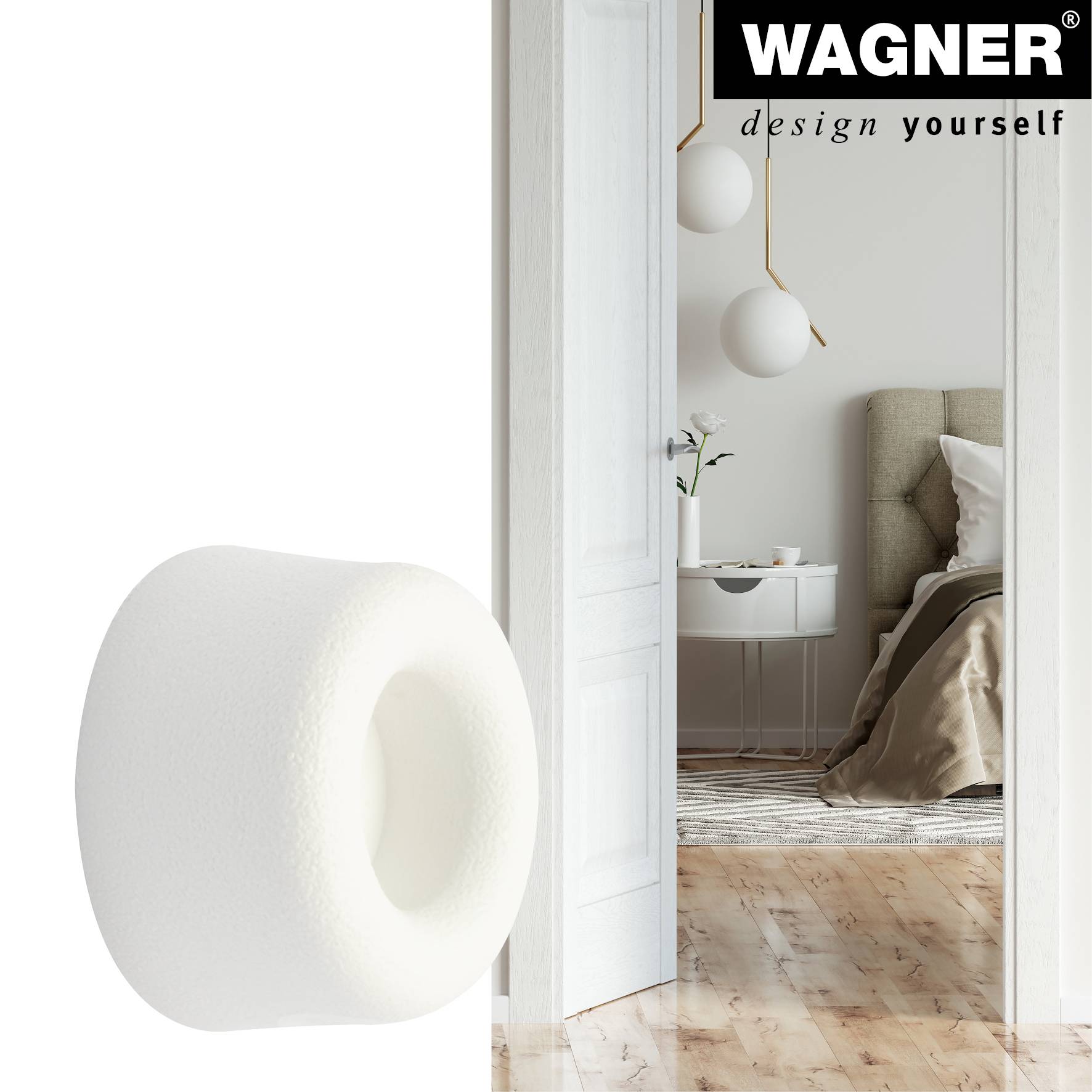 WAGNER Wandtürstopper VULKANO MINI 4tlg. Set - Ø 20 x 10 mm, Vollgummi, weiß, zum Schrauben - 15501104-2