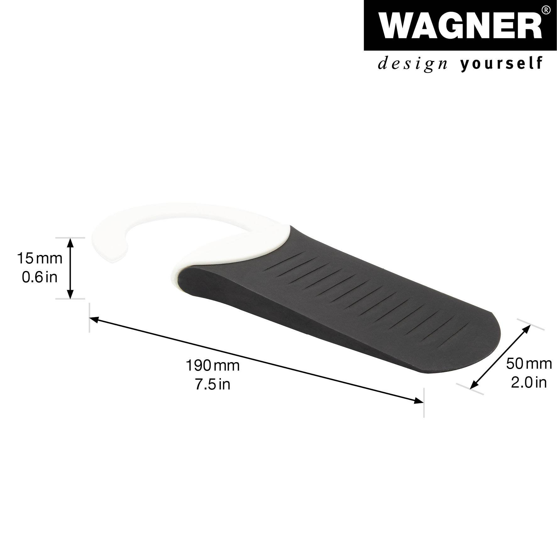 WAGNER Türstopper/Türkeil HOOK BIG - Durchmesser Ø 50 x 190 x 15 mm, Türkeil zum Unterschieben, mit Haken - 15692601-1