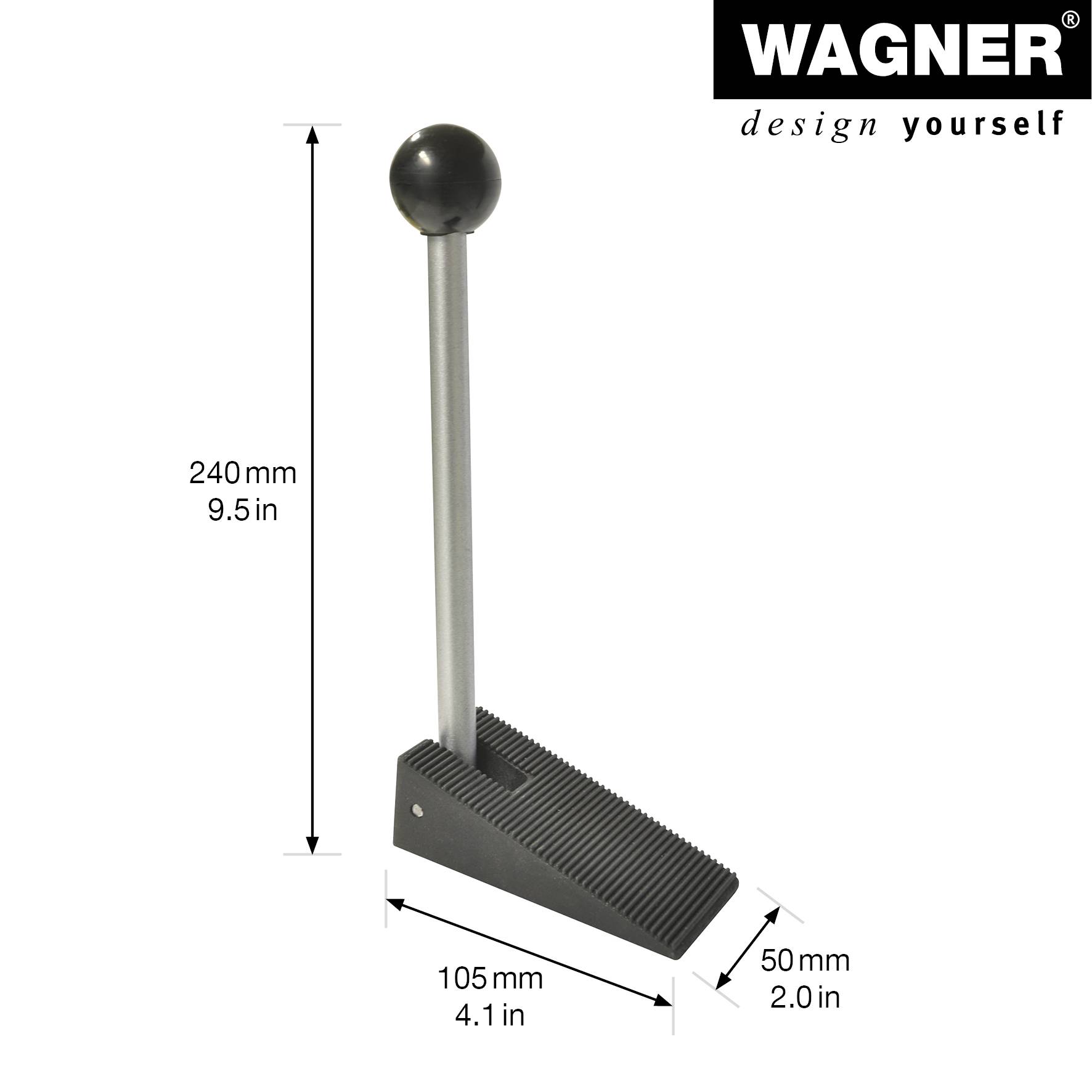 WAGNER Türkeil COMFORT - 105 x 50 x 240 mm, Stahl Feststellhebel, Kautschuk schwarz, Unterschieben&Einklemmen - 15697501-1