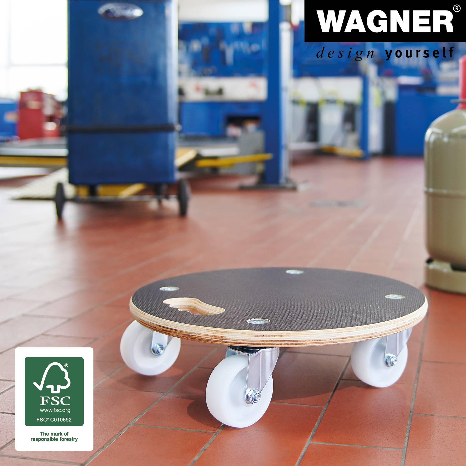 WAGNER Transporthilfe Multiplex MAXIGRIP 18 mm - Ø 38 x 11 cm, Rollen Ø 75 mm, Tragkraft 300 kg - 20110801-2