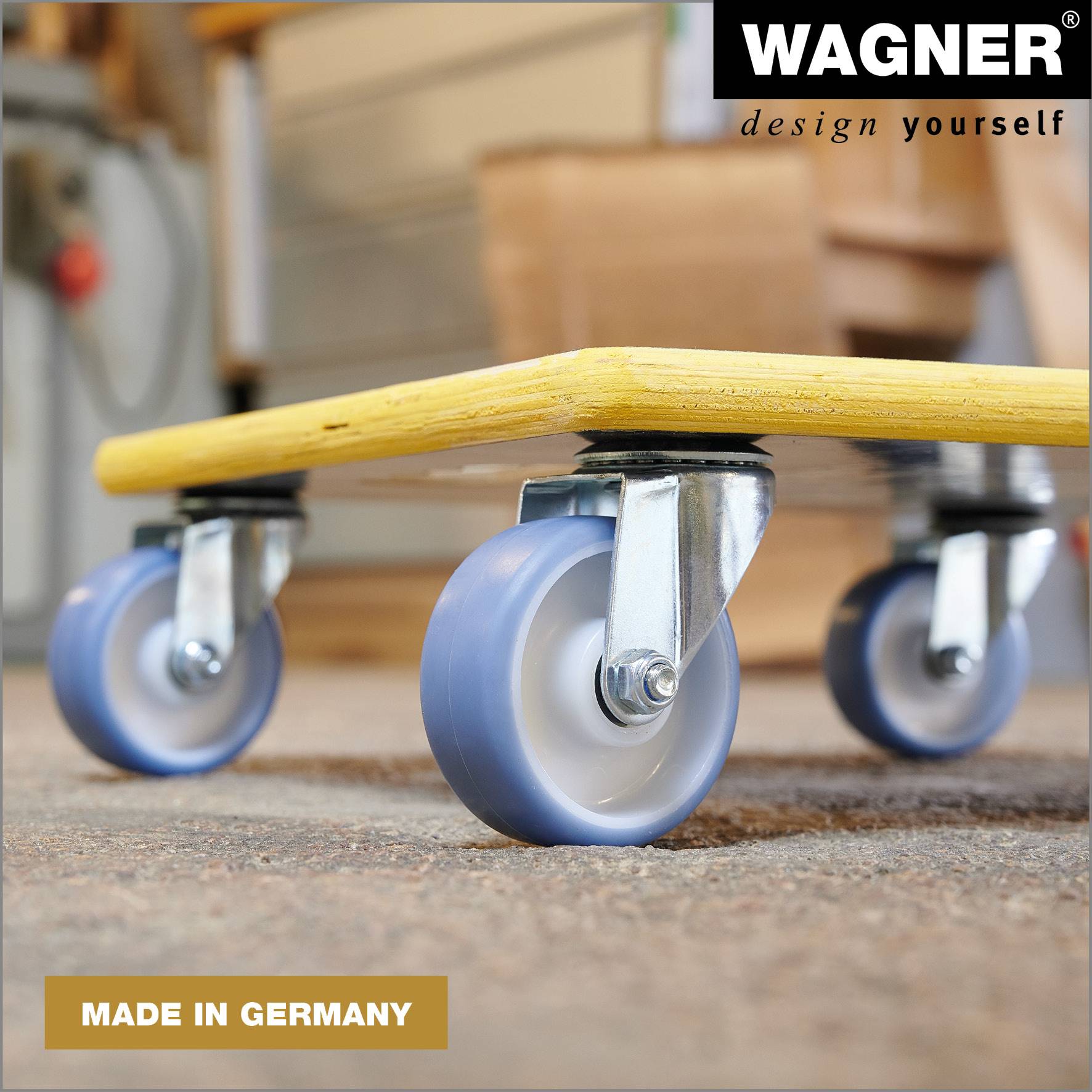 WAGNER Transporthilfe Multiplex MAXIGRIP - 38 x 38 x 11 cm, softe Rollen Ø 75 mm, Tragkraft 300 kg - 20134001-4