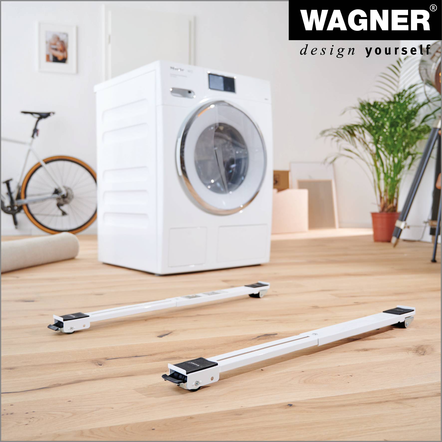 WAGNER Transporthilfe SCHIENE 2tlg - 44-70 x 5 x 4 cm, ausziehbar, Stahl, Räder Ø 30 mm, Tragkraft 125 kg - 20119802-2