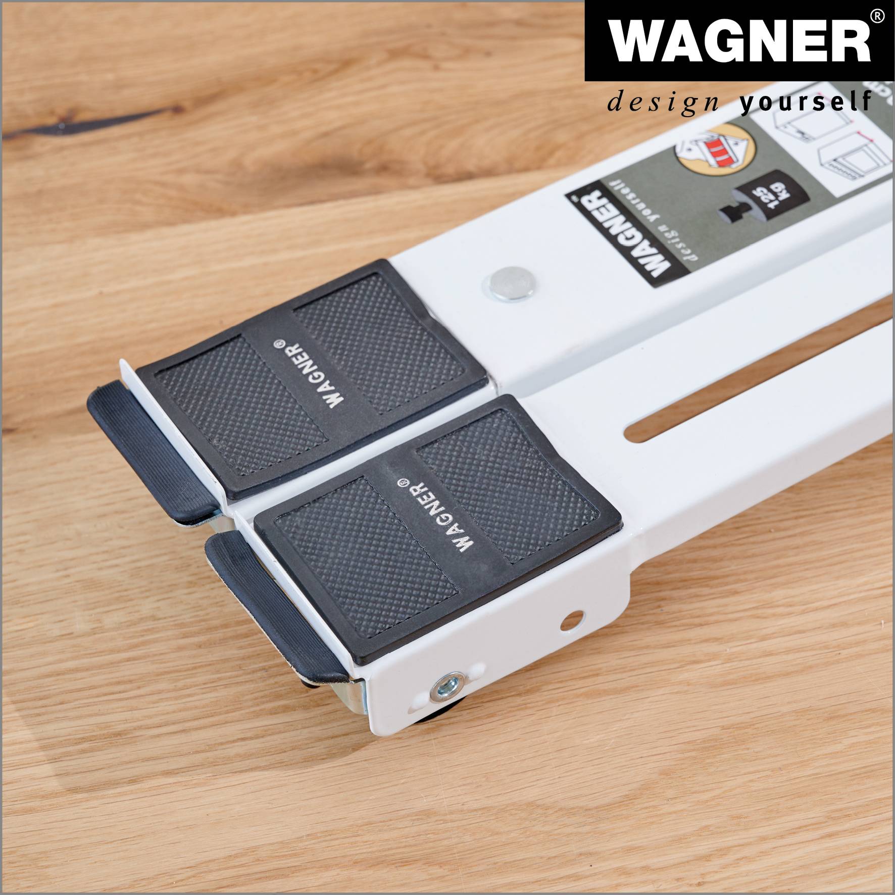 WAGNER Transporthilfe SCHIENE 2tlg - 44-70 x 5 x 4 cm, ausziehbar, Stahl, Räder Ø 30 mm, Tragkraft 125 kg - 20119802-3