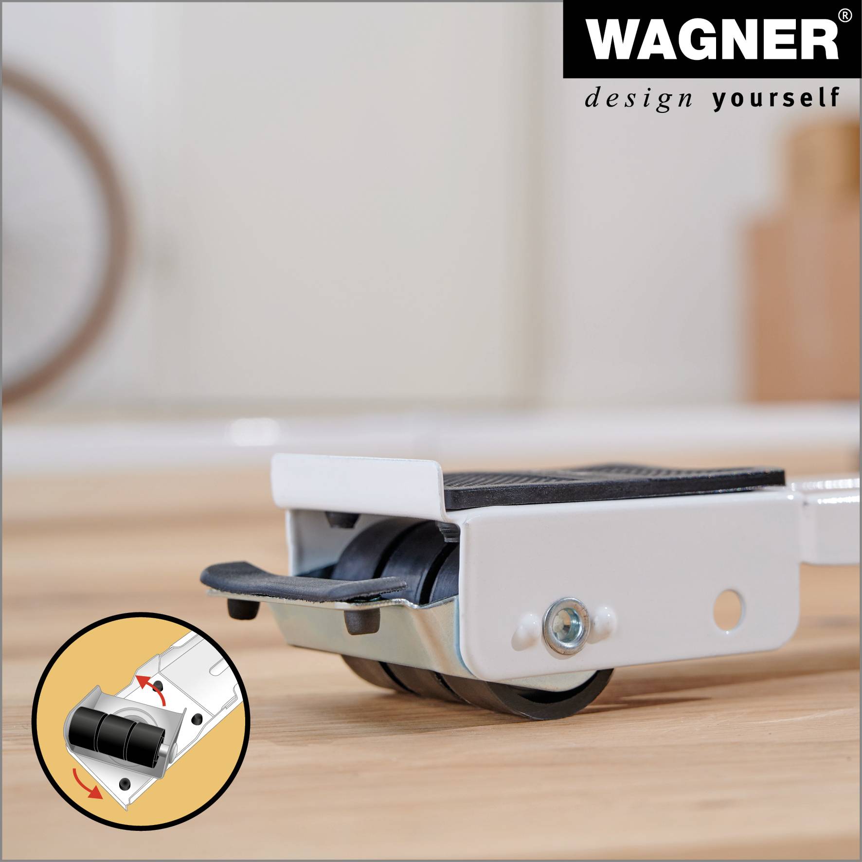 WAGNER Transporthilfe SCHIENE 2tlg - 44-70 x 5 x 4 cm, ausziehbar, Stahl, Räder Ø 30 mm, Tragkraft 125 kg - 20119802-4