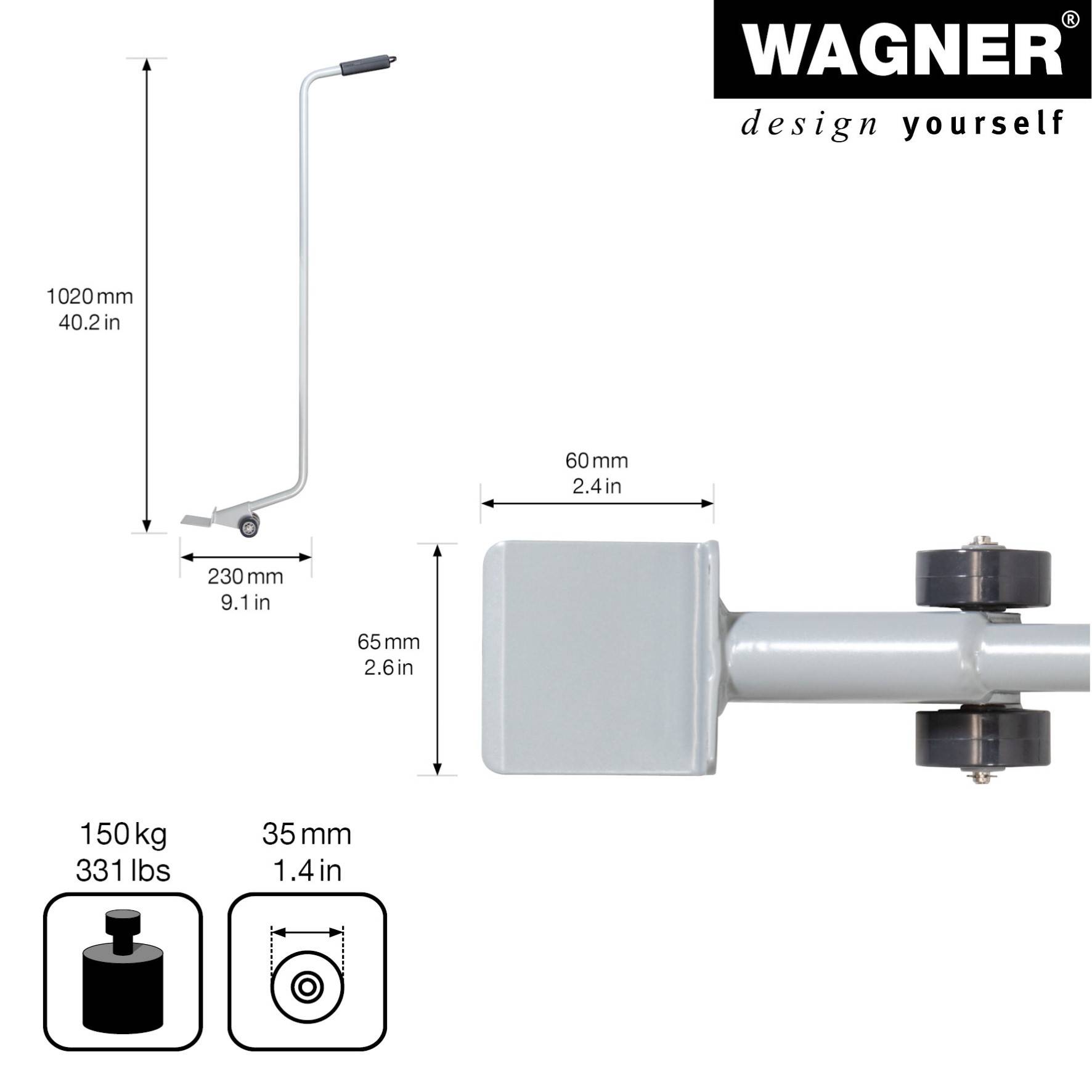WAGNER Möbelheber/Lifter/Umzugshelfer 102 x 23 cm, rückenschonend, aus Stahl, Tragkraft 150 kg - 20412201-1