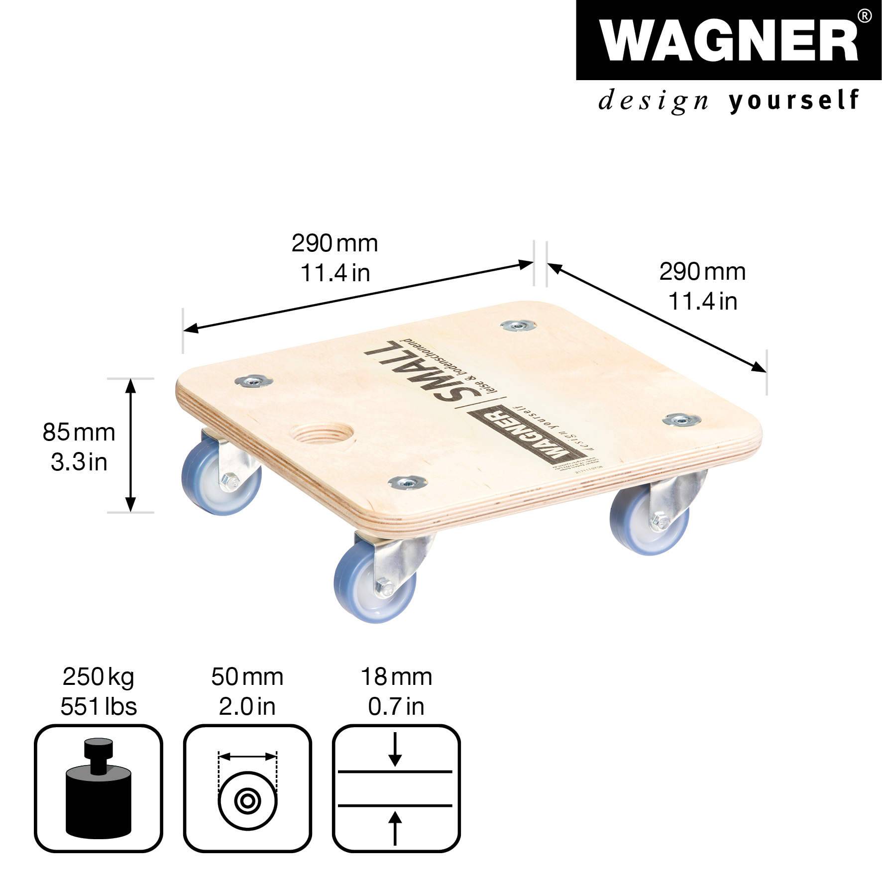 WAGNER Transporthilfe SMALL ULTRASOFT 18 mm - 29 x 29 x 8,5 cm, Rollen ultrasoft Ø 50 mm, Tragkraft 250 kg - 20135301-1