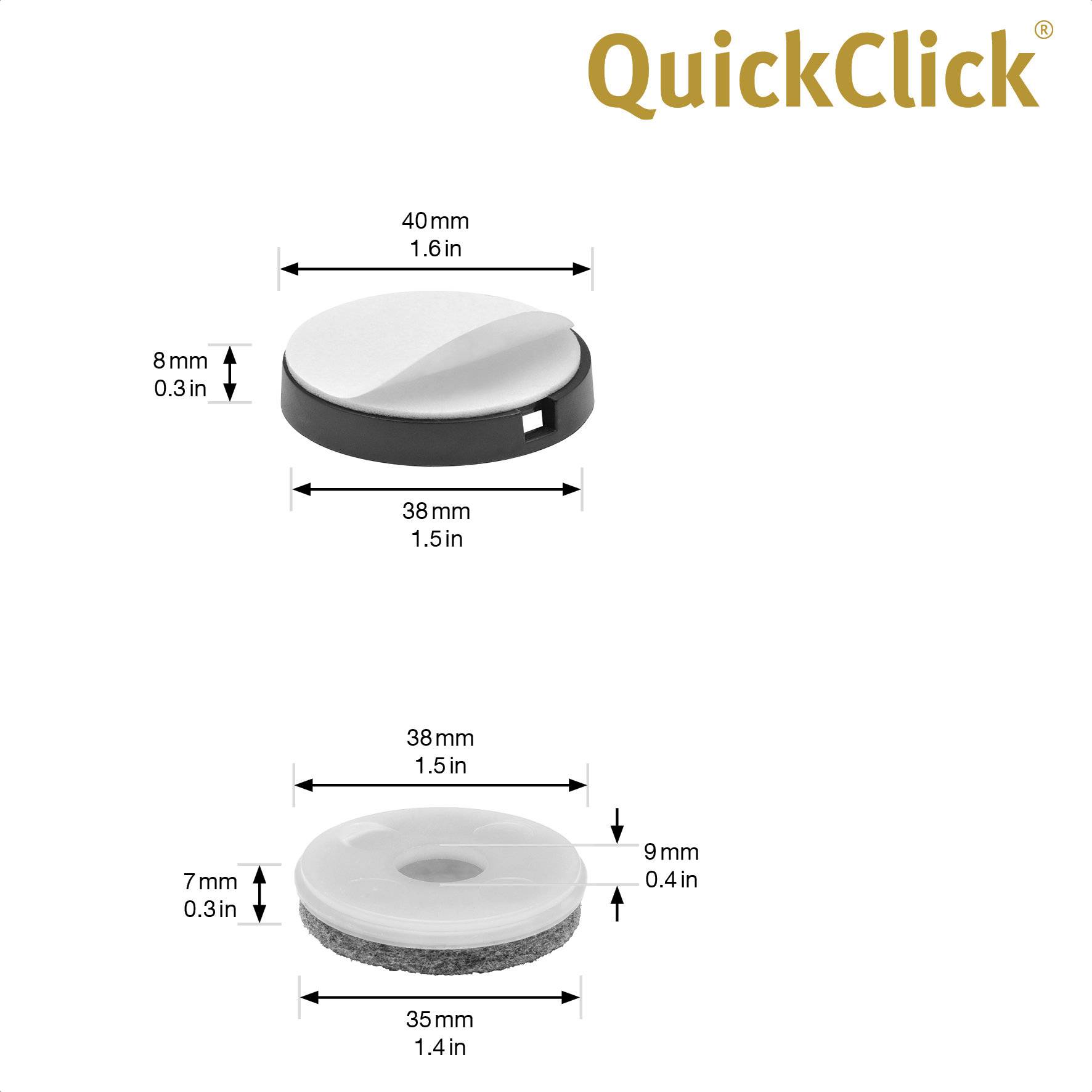 WAGNER QuickClick® Filzgleiter ULTRASOFT - 4er-Set zum Kleben, 4x Basis + 4x Gleiteinsatz Ø 40 mm, DE Ware - 15830500-1