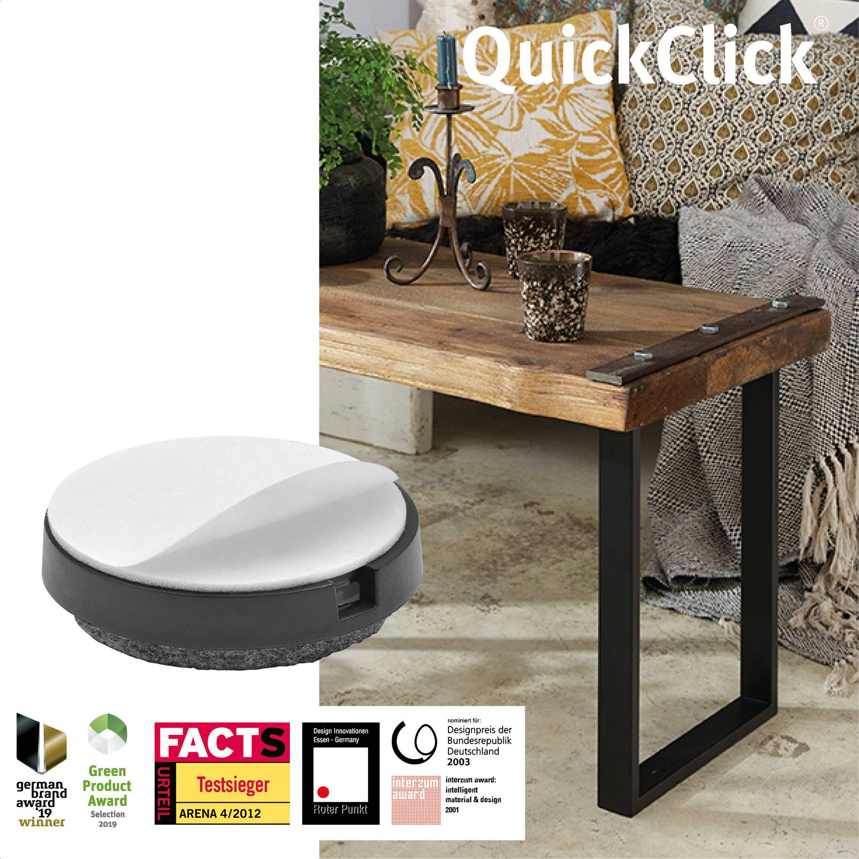 WAGNER QuickClick® Filzgleiter ULTRASOFT - 4er-Set zum Kleben, 4x Basis + 4x Gleiteinsatz Ø 40 mm, DE Ware - 15830500-2