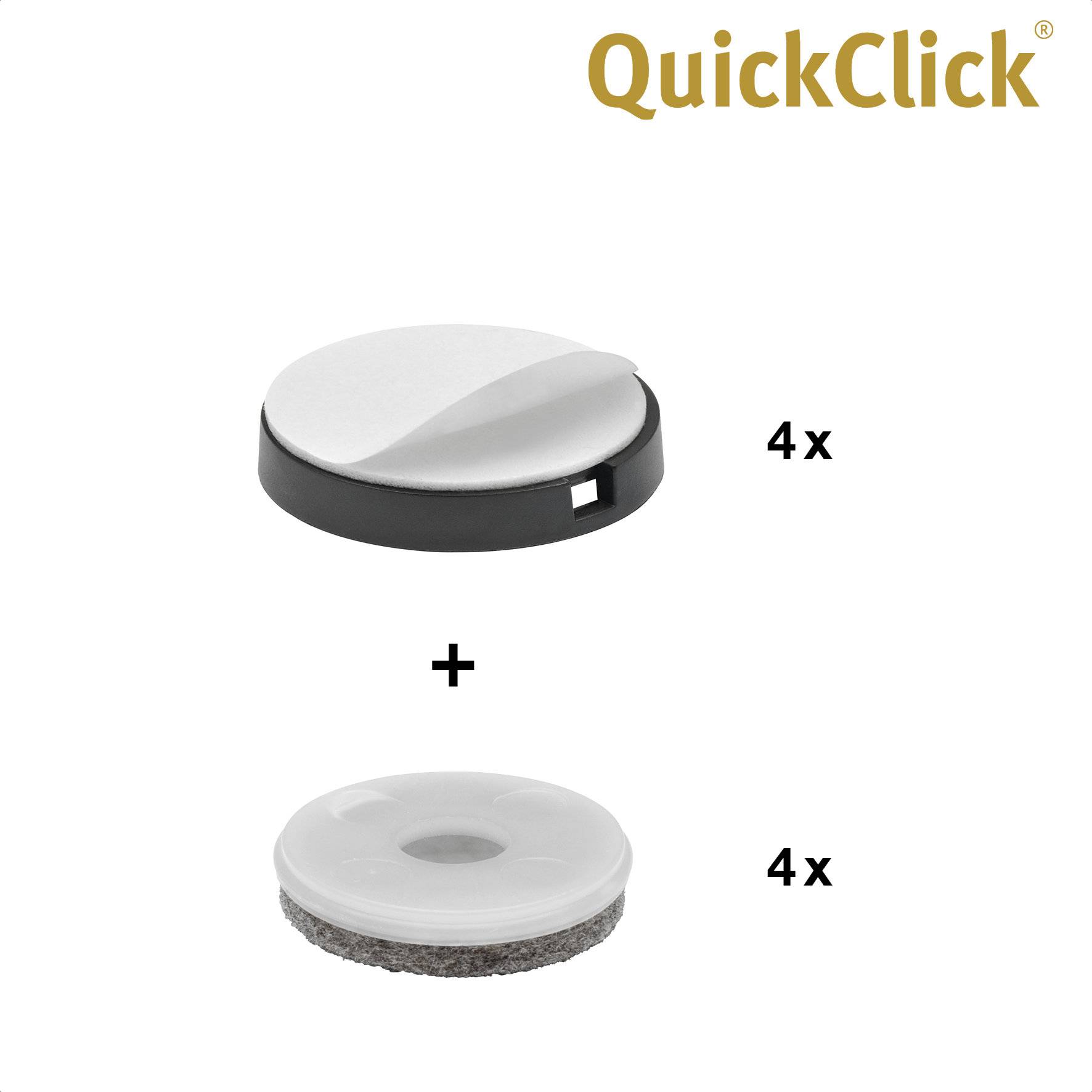 WAGNER QuickClick® Filzgleiter ULTRASOFT - 4er-Set zum Kleben, 4x Basis + 4x Gleiteinsatz Ø 40 mm, DE Ware - 15830500-3