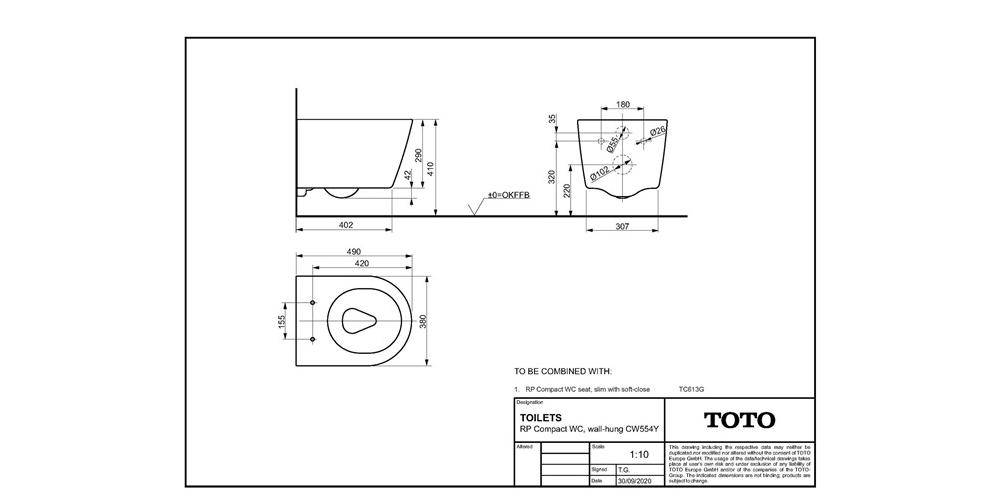 TOTO RP Tiefspül-Wand-WC compact, randlos, Tornado Flush-Düsenspülung, Keramik Cefiontect, Weiß-2