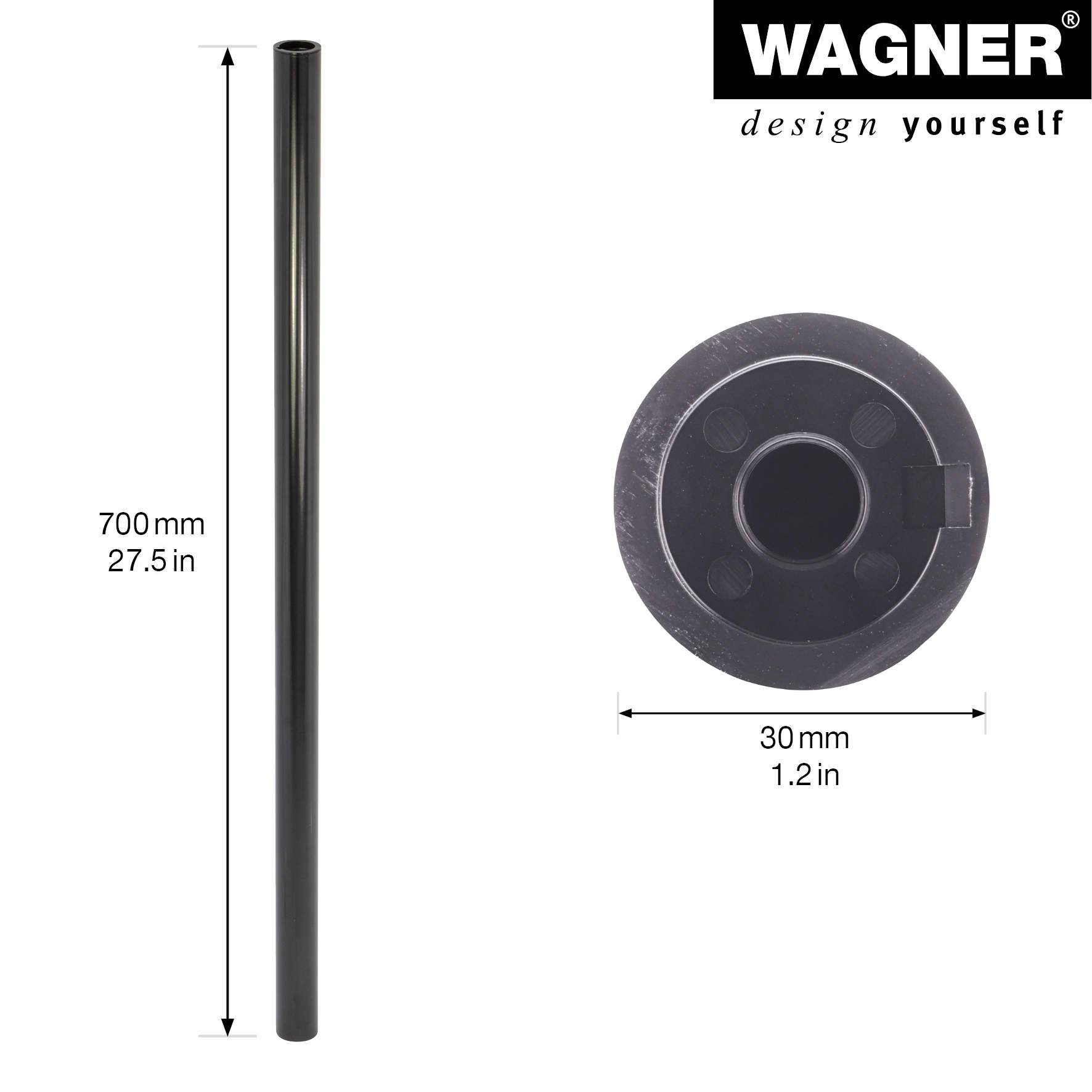 WAGNER Möbelbein/Möbelfuß TENO Starter-Set-4tlg. - Ø 30 x 700 mm, QuickClick® Gleiter&Zubehör, Stahl schwarz - 12107204-1