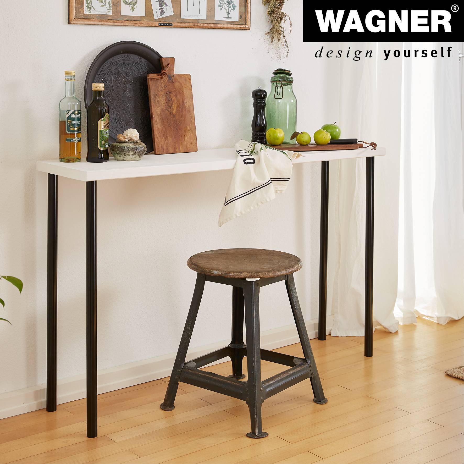 WAGNER Möbelbein/Möbelfuß TENO Starter-Set-4tlg. - Ø 30 x 700 mm, QuickClick® Gleiter&Zubehör, Stahl schwarz - 12107204-2