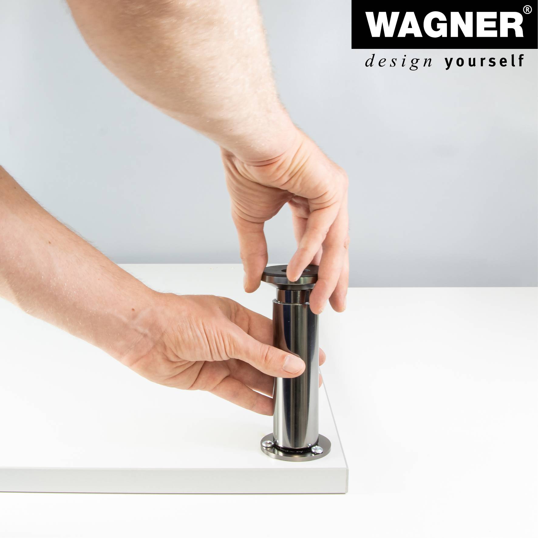 WAGNER Möbelbein/Verstellfuß - DESIGN - Ø 40/60 x 150-165 mm, Titan-Optik Black, inkl. Anschraubplatte Ø 60 mm- 12038101-4