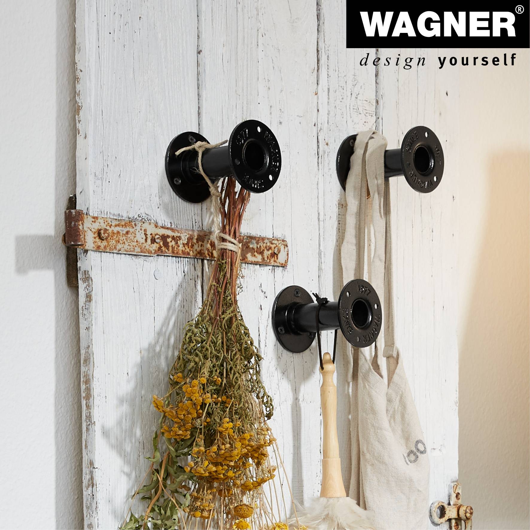 WAGNER Möbelbein/Tischbein/Möbelfuß INDUSTRIAL PIPE - Ø 30 x 100 mm, 2 Anschraubplatten Ø 75 mm, Stahl schwarz- 12501001-2