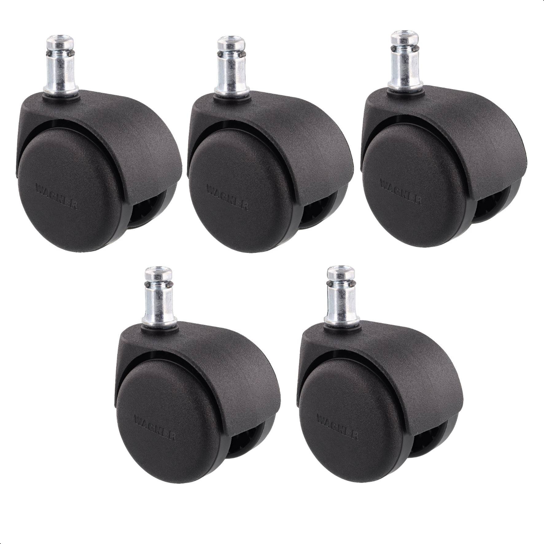 WAGNER Bürostuhlrollen 5tlg. Set - HART - Ø 50 mm, intervallgebremst, Steckstift 11x20 mm, Tragkraft je 50 kg - 02500161-0