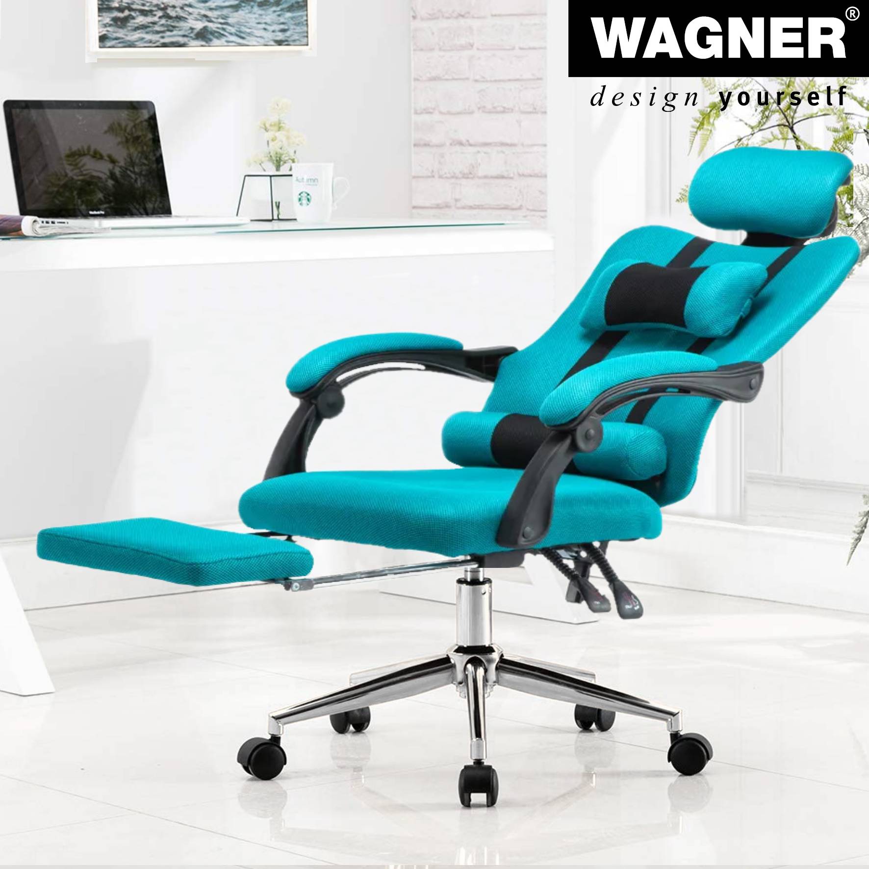 WAGNER Bürostuhlrollen 5tlg. Set - HART - Ø 50 mm, intervallgebremst, Steckstift 11x20 mm, Tragkraft je 50 kg - 02500161-2