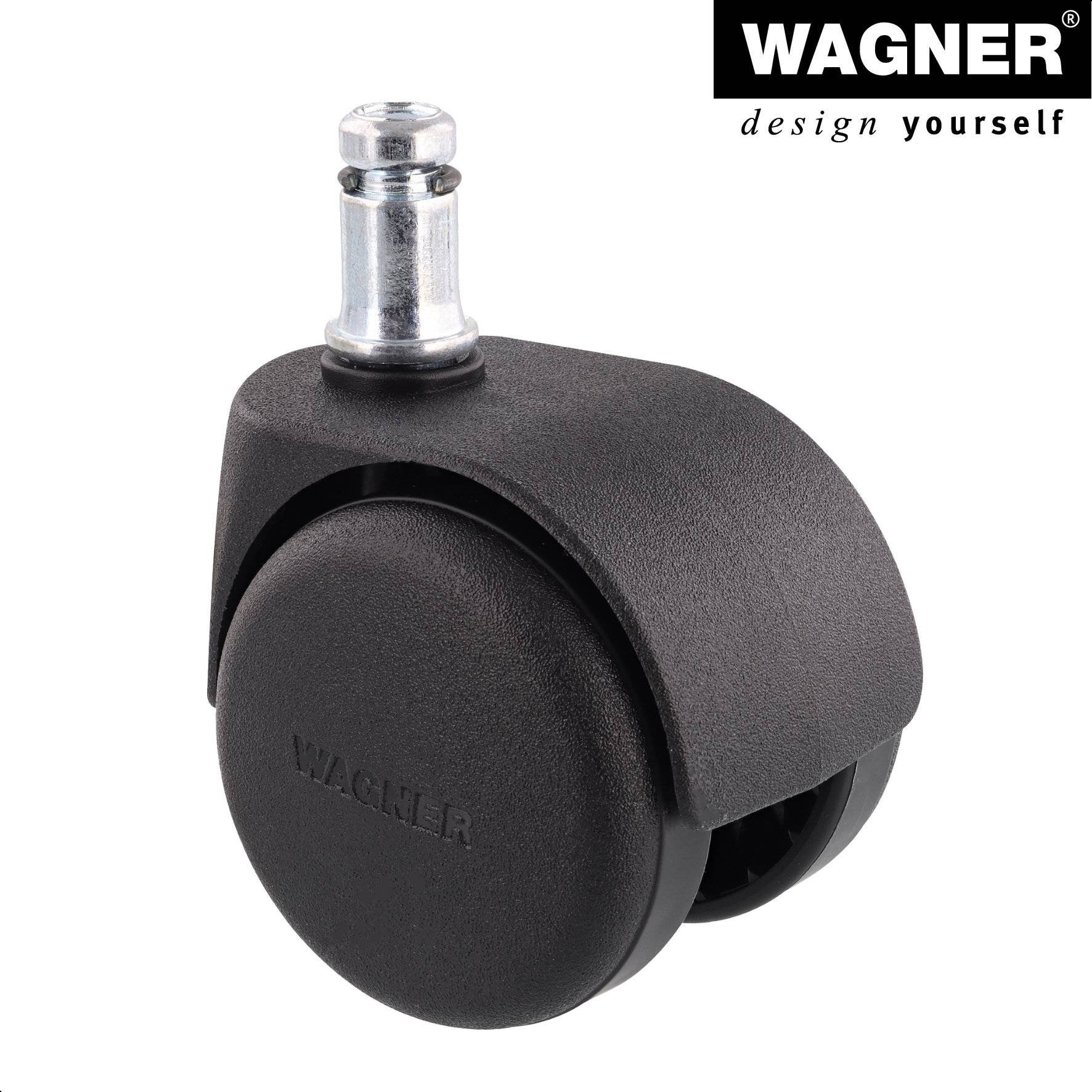 WAGNER Bürostuhlrollen 5tlg. Set - HART - Ø 50 mm, intervallgebremst, Steckstift 11x20 mm, Tragkraft je 50 kg - 02500161-3