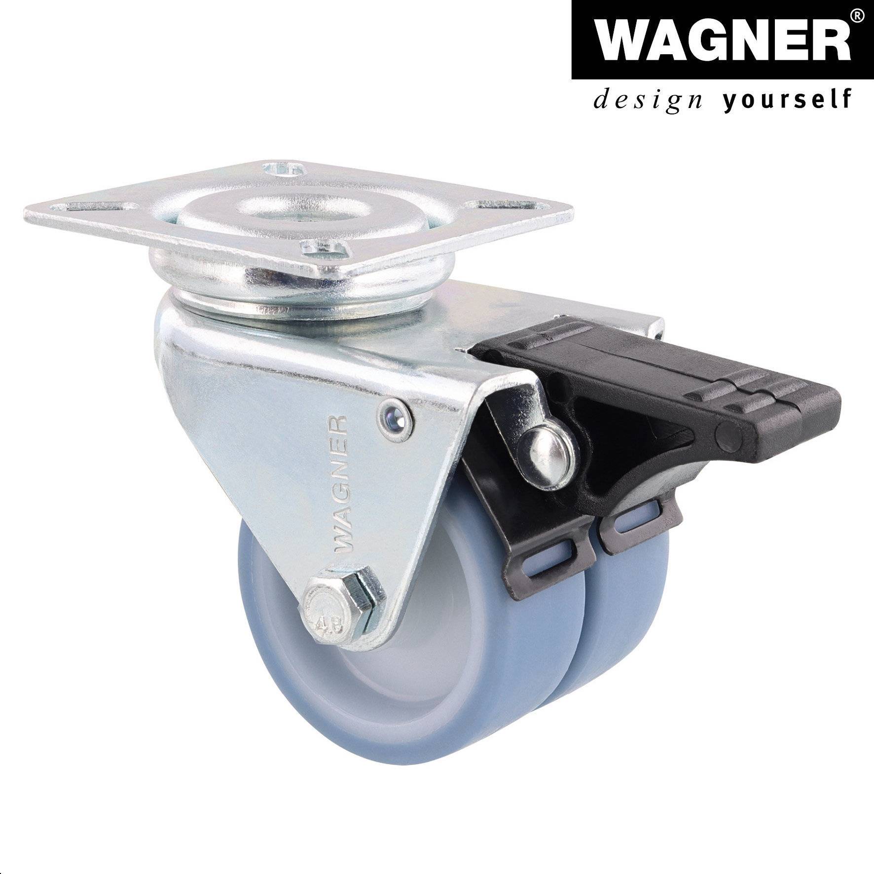 WAGNER Strandkorbrollen 4tlg. Set - ULTRASOFT - Durchmesser Ø 50 mm, 2 mit Bremse, Tragkraft 300 kg/Set - 02155200-4