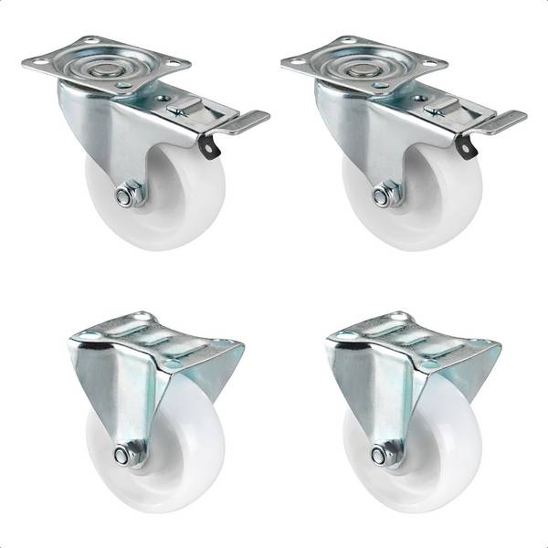 WAGNER 4tlg. Set - Ø 75 mm, Anschraubplatte, 2 Lenk- 2 Bockrollen, Bremse, Rollenlager, Tragkraft je 60 kg - 04007505