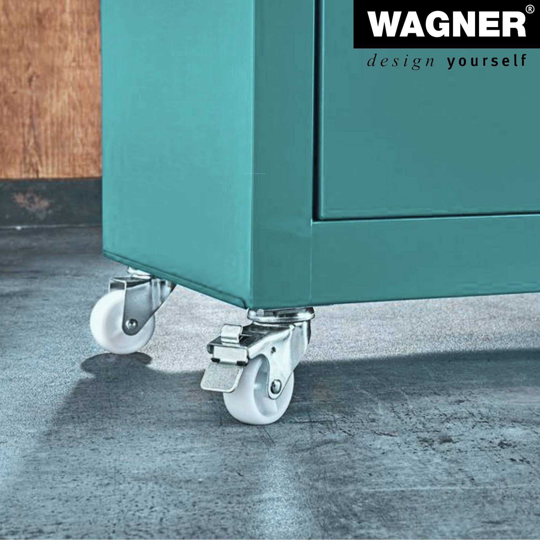 WAGNER 4tlg. Set - Ø 75 mm, Anschraubplatte, 2 Lenk- 2 Bockrollen, Bremse, Rollenlager, Tragkraft je 60 kg - 04007505-2