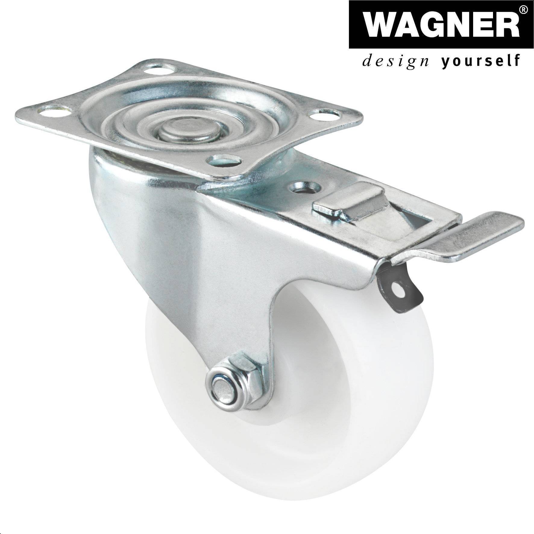 WAGNER 4tlg. Set - Ø 75 mm, Anschraubplatte, 2 Lenk- 2 Bockrollen, Bremse, Rollenlager, Tragkraft je 60 kg - 04007505-3