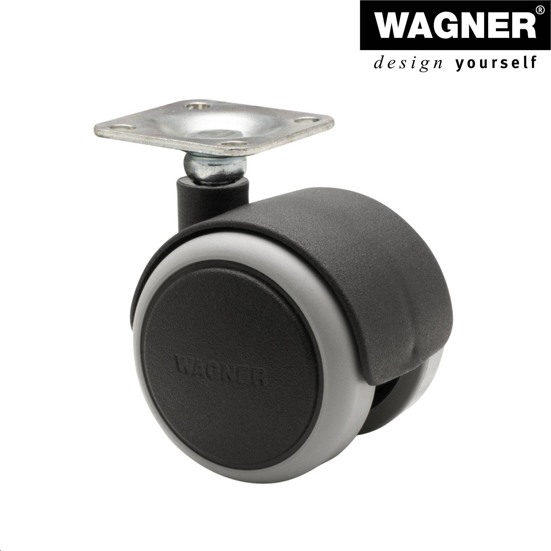 WAGNER Möbelrollen 4tlg. Set - SOFT - Ø 50 mm, Anschraubplatte 42 x 42 cm, 2 mit Bremse, Tragkraft je 50 kg - 02172888-2