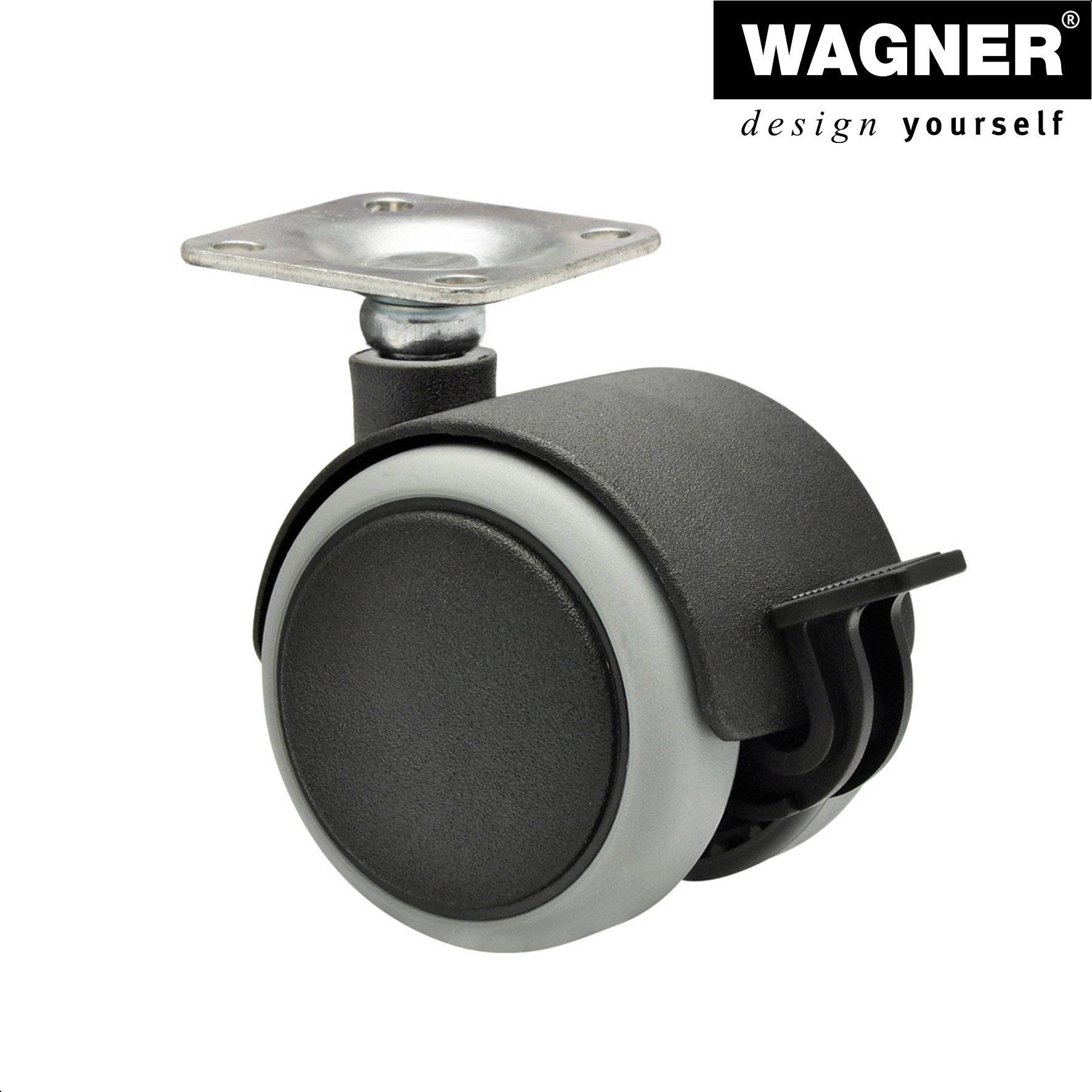 WAGNER Möbelrollen 4tlg. Set - SOFT - Ø 50 mm, Anschraubplatte 42 x 42 cm, 2 mit Bremse, Tragkraft je 50 kg - 02172888-3