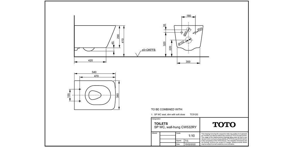 TOTO SP Wand-WC tief, randlos we-1