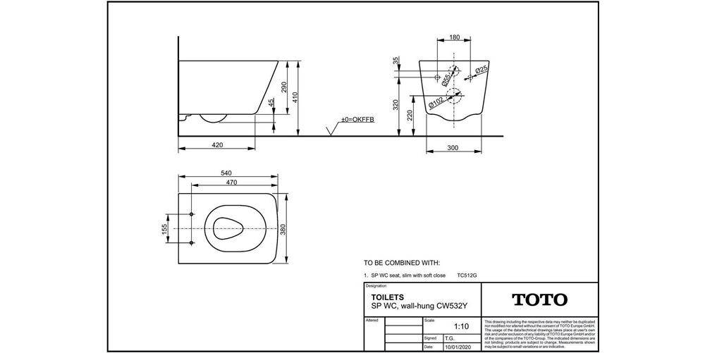TOTO SP Wand-WC tief, randlos we-2