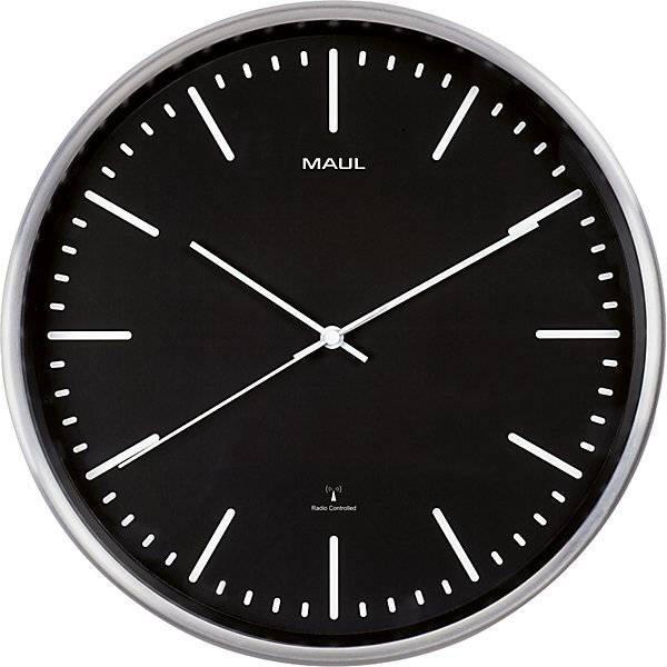 Wanduhr MAULfly Aluminium gebürstet Ø 305 mm Funkuhrwerk schwarz. Jakob Maul GmbH 73855649-0
