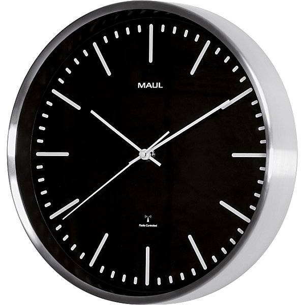 Wanduhr MAULfly Aluminium gebürstet Ø 305 mm Funkuhrwerk schwarz. Jakob Maul GmbH 73855649-1