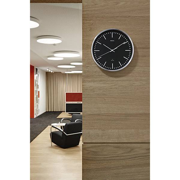 Wanduhr MAULfly Aluminium gebürstet Ø 305 mm Funkuhrwerk schwarz. Jakob Maul GmbH 73855649-2