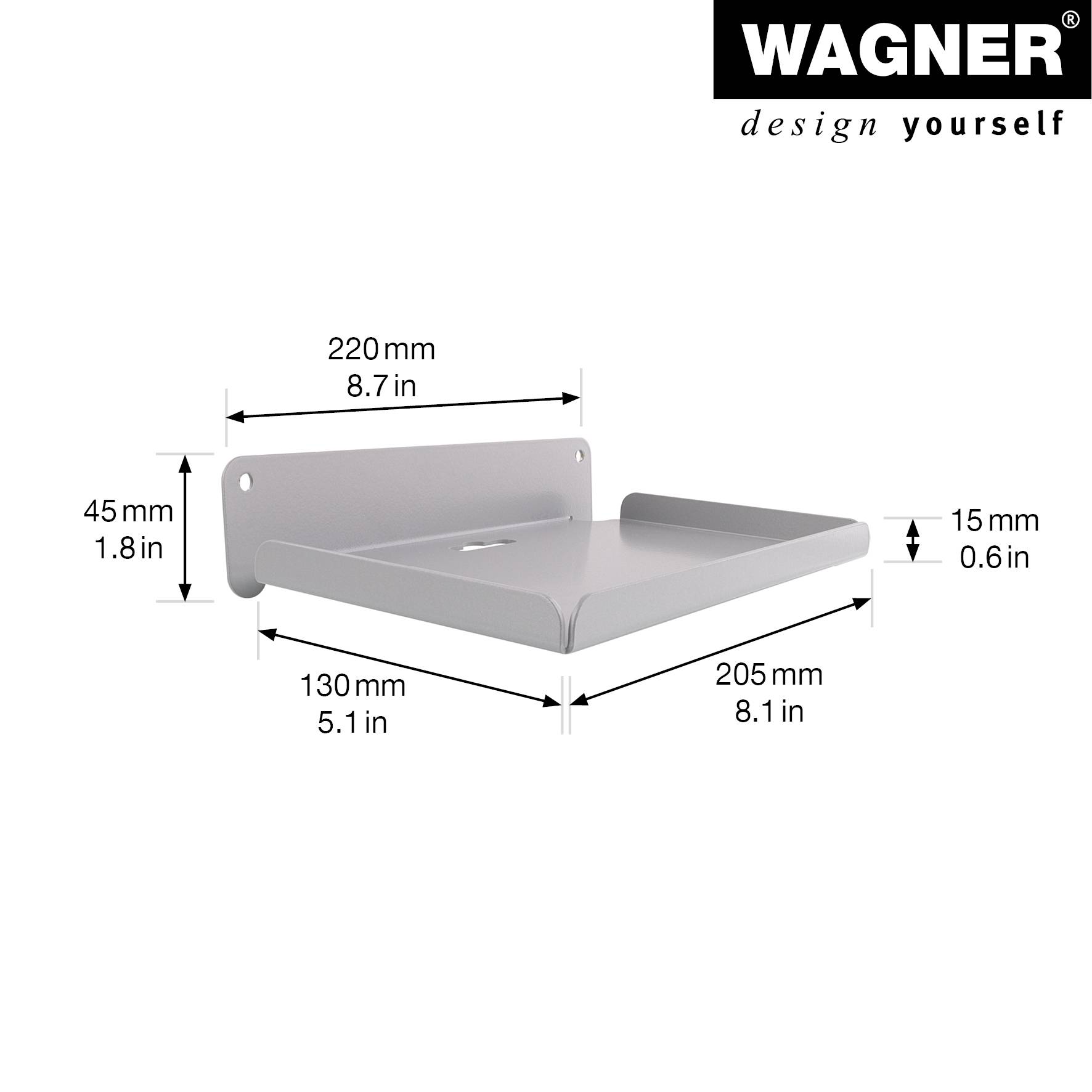 WAGNER hooks4tools Gerätehalter ABLAGE - 220 x 130 x 45 mm, Stahl beschichtet, für Brillen, Messer, Masken - 15205501-1