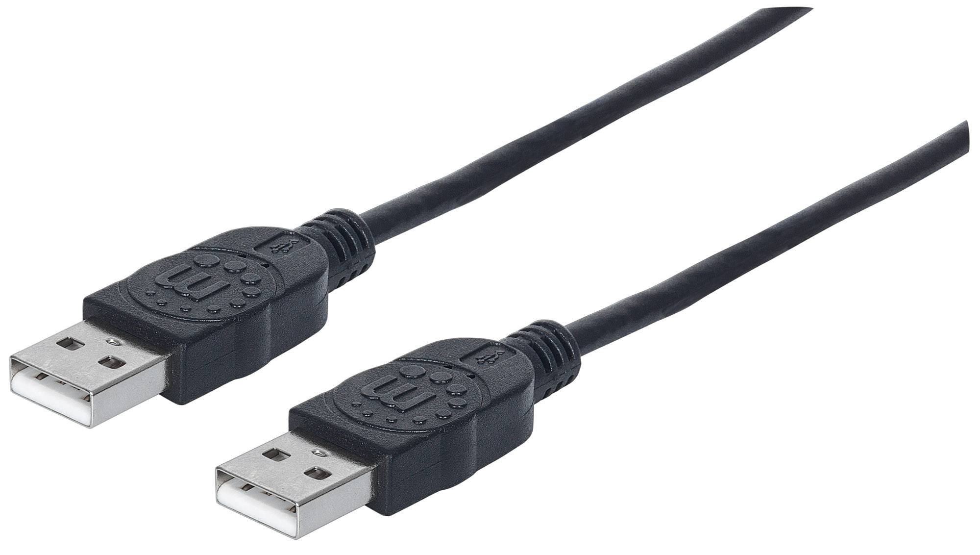 Manhattan USB-Kabel USB 2.0 USB-A Stecker, USB-A Stecker 0.50 m Schwarz Folienschirm, UL-zertifiziert, vergoldete Steckk-4
