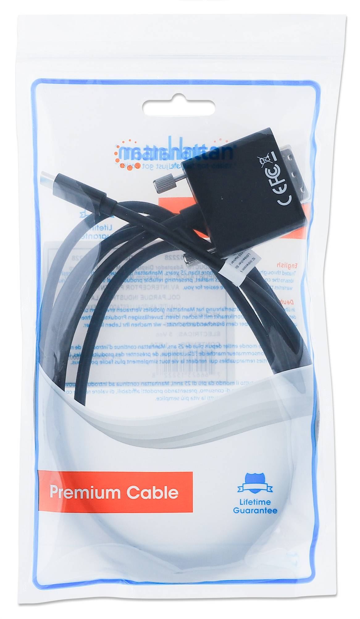 MANHATTAN USB Typ C auf DVI-Adapterkabel 2m Konvertiert das Alternate-Mode-Signal in ein DisplayPort 4K-Ausgangssignal s-5