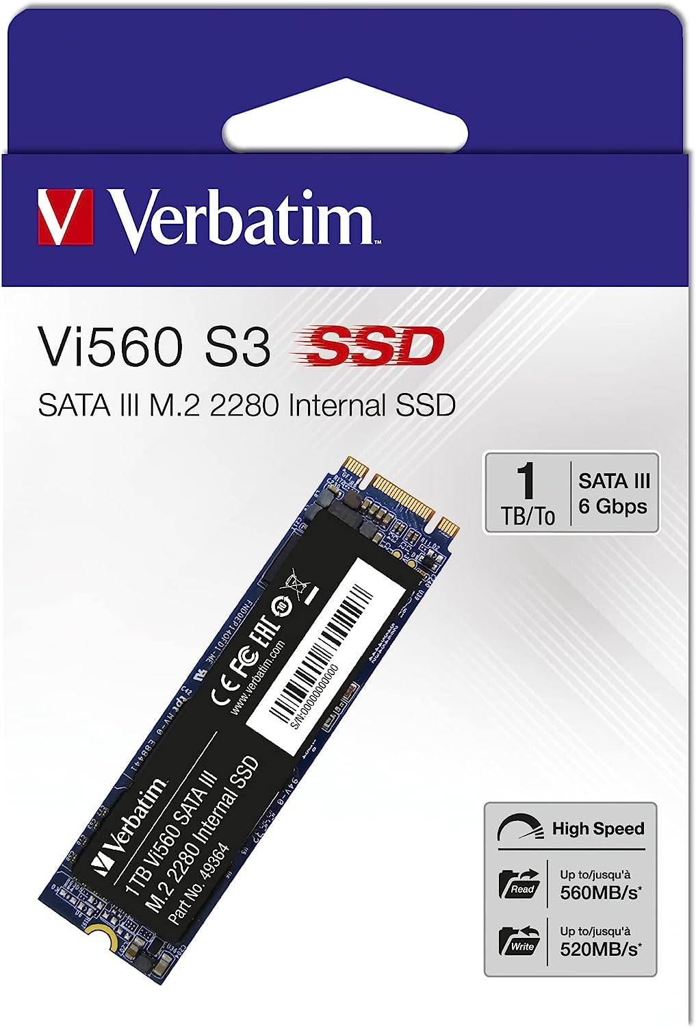 Verbatim Vi560 1 TB Interne M.2 SATA SSD 2280 M.2 SATA 6 Gb/s Retail 49364-3