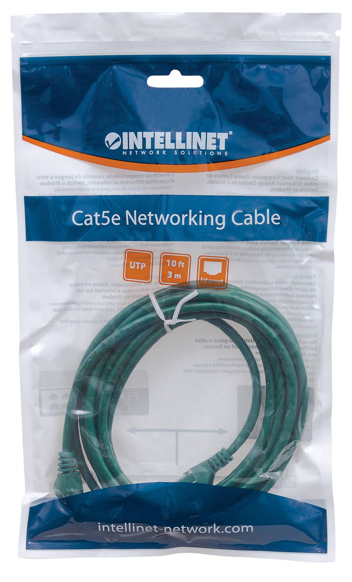 Intellinet Network Patch Cable, Cat5e, 10m, Green, CCA, U/UTP, PVC, RJ45, Gold P-6