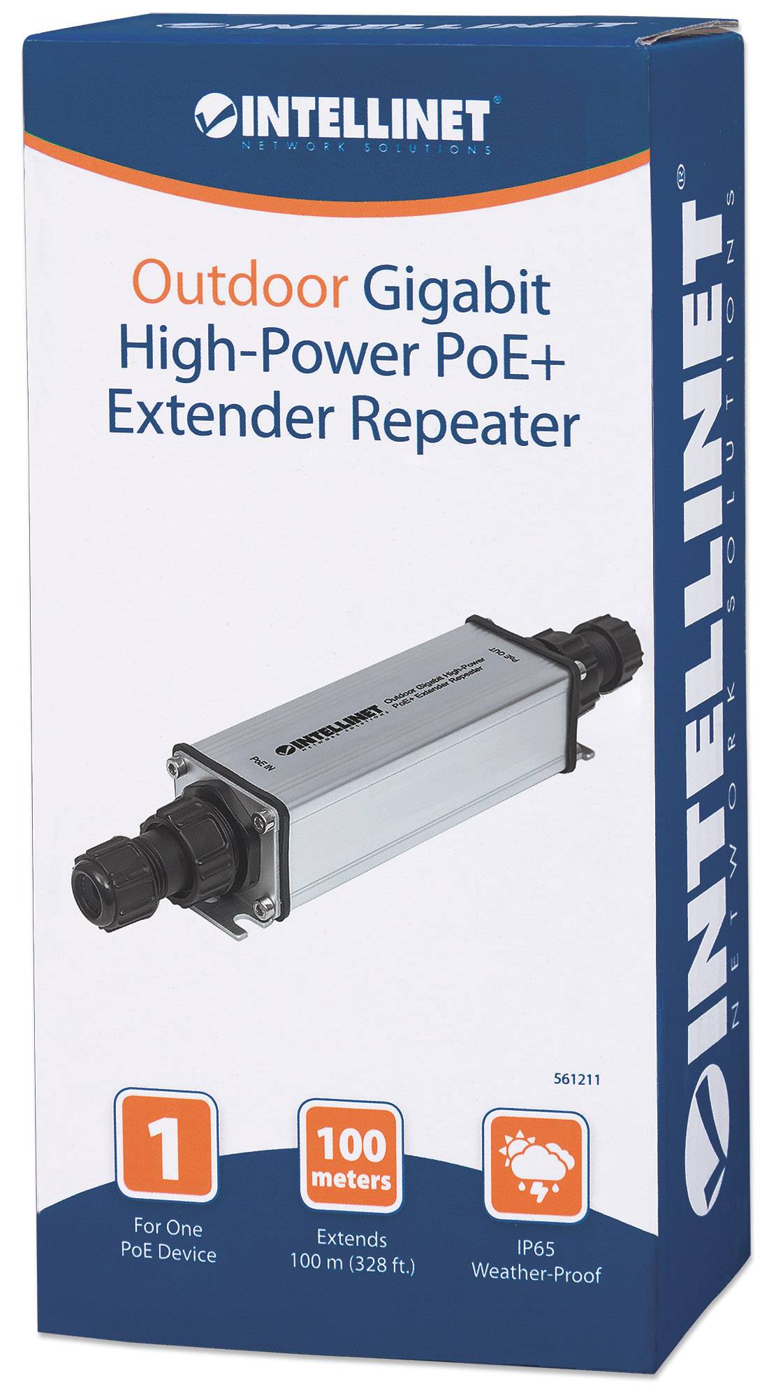 Intellinet Outdoor Gigabit PoE+ Extender IEEE 802.3at/af um bis zu 100 Meter Metall IP65 PoE Extender 10 / 100 / 1000 MB-10