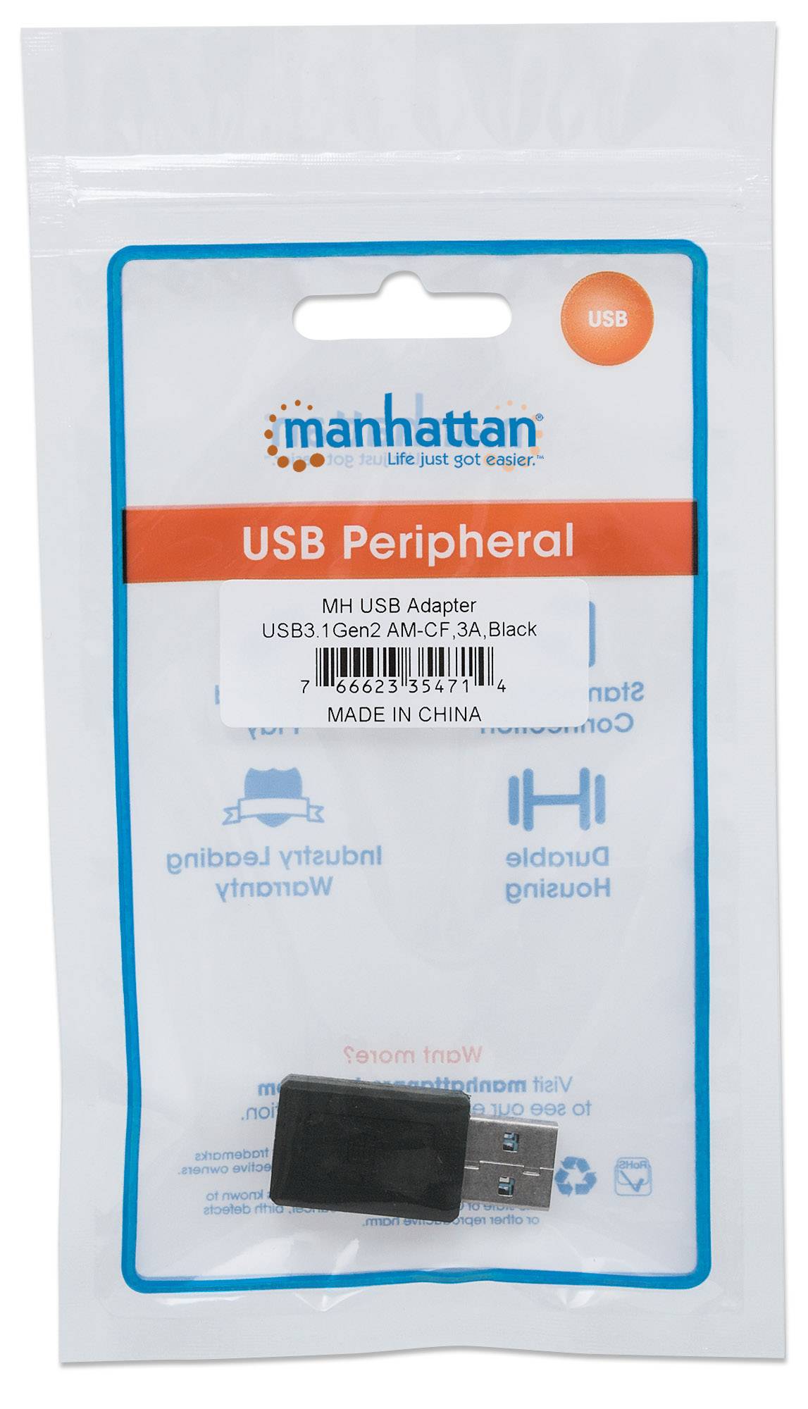 Manhattan USB 3.2 Gen 2 (USB 3.1 Gen 2) Adapter [1x USB 3.2 Gen 2 Stecker A​ (USB 3.1) - 1x USB-C® Buchse] 354714-6