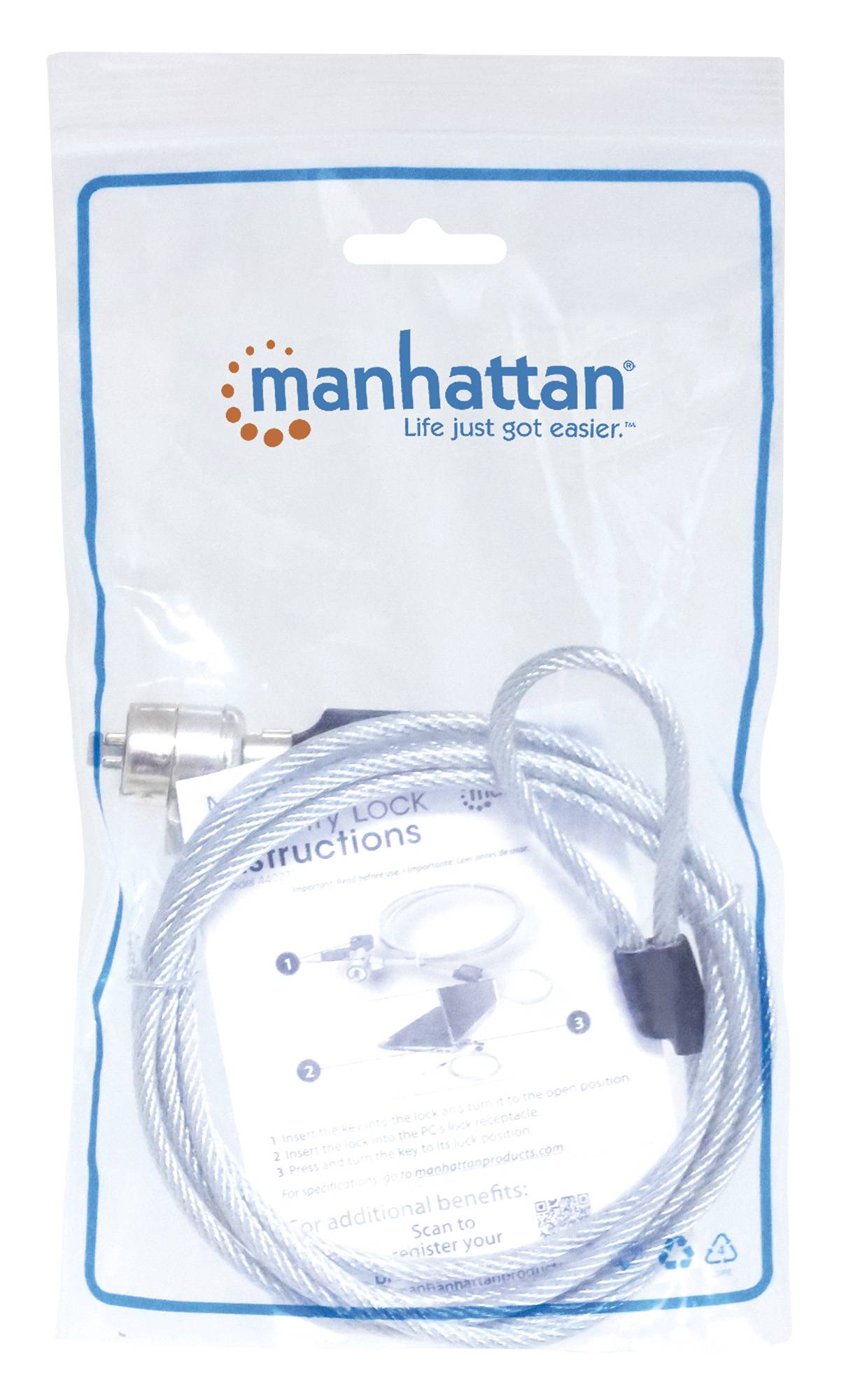 Manhattan Mobile Security Laptop Lock, Key Lock, 1.4m, Compatible with Kensingto-4