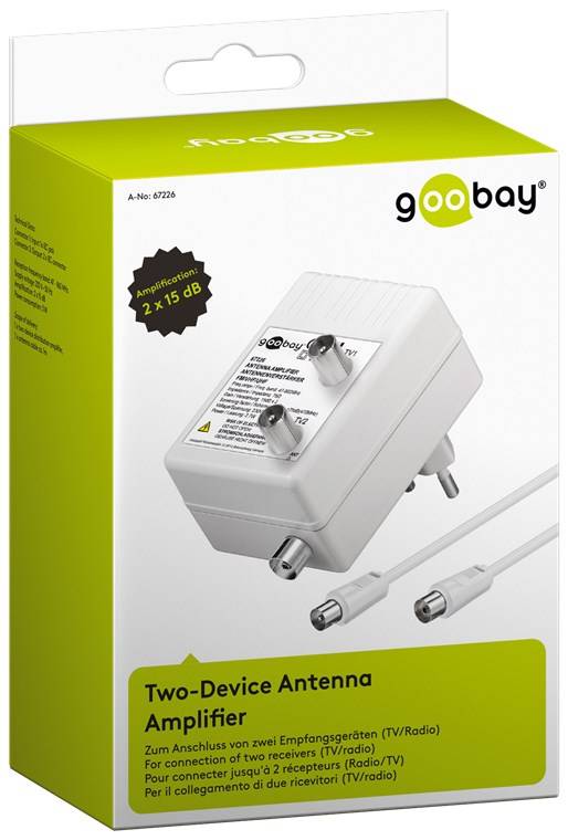 Goobay Zwei-Geräte-Antennenverstärker 2x 15dB (DVB-T / DVB-T2 / DVB-C) zum Anschluss von zwei Empfangsgeräten (TV / Radi-6