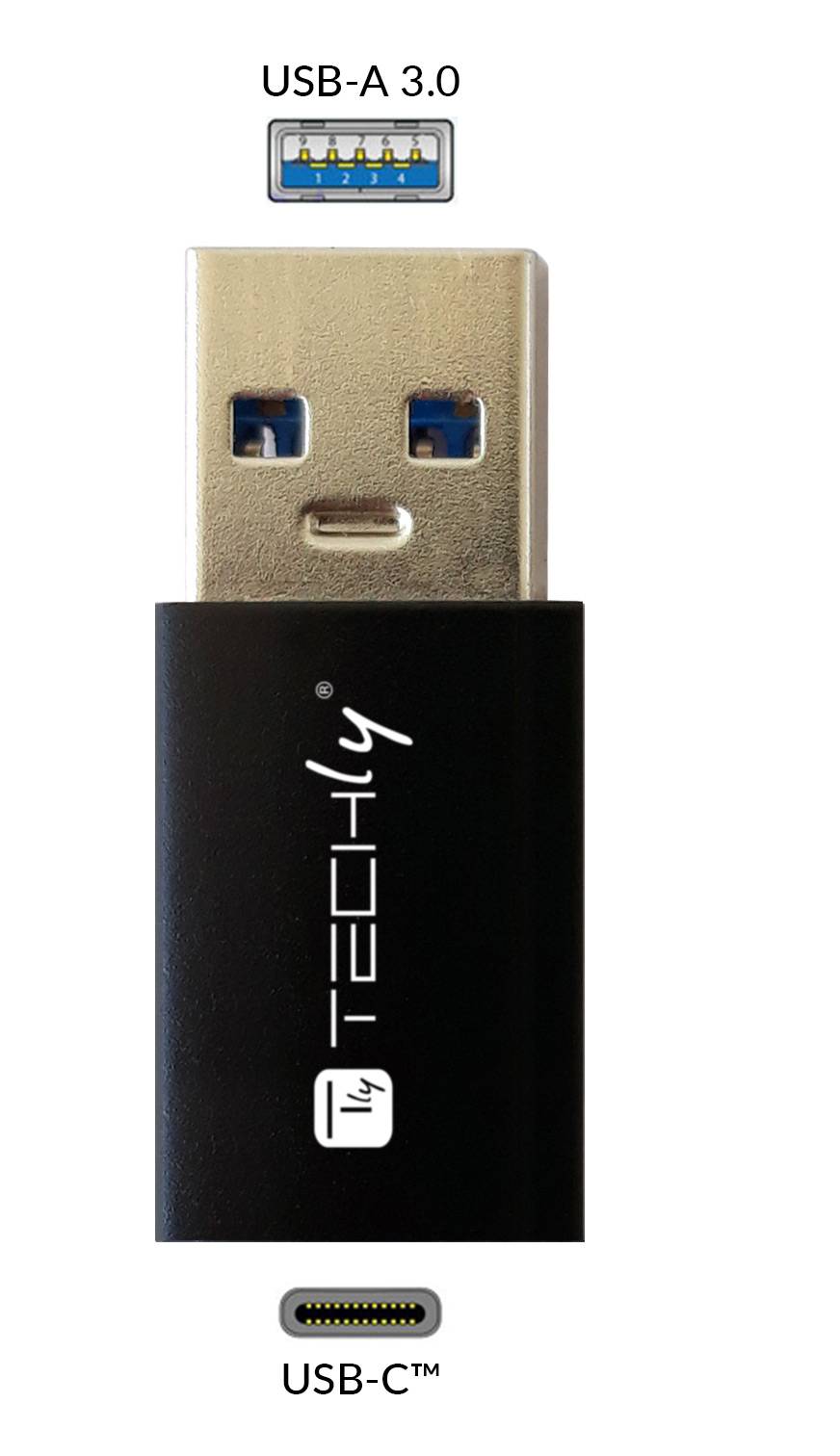Techly IADAP USB3-AFT, USB A, USB C, Schwarz-3