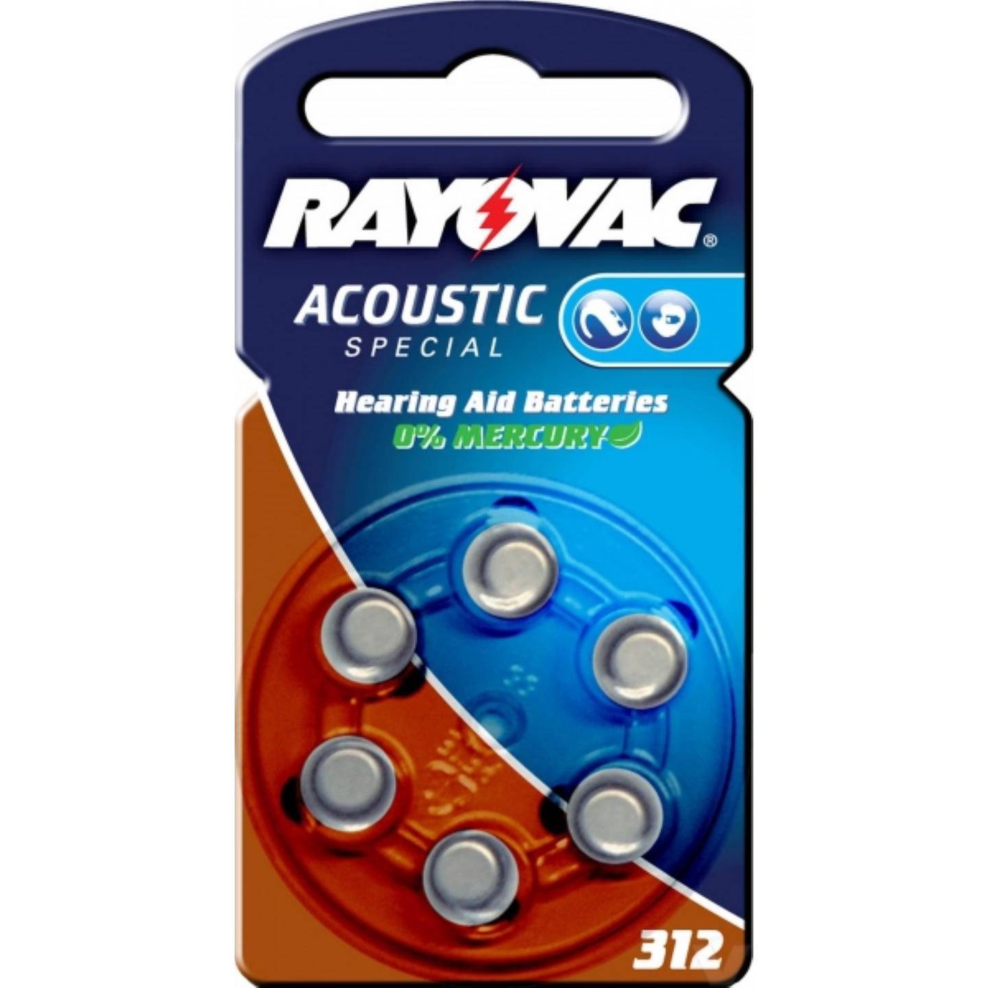 Rayovac Acoustic Special Hörgerätebatterie 312 / 312AE / AE312 / DA312 / PR41 / V312AT 6er Blister, 1,4V, Zink-Luft-0