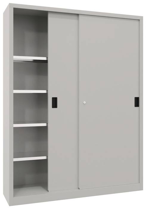 Schiebetürenschrank H1000xB2000xT400mm lichtgrau 4Fbd.m.Trennw.Vollblechtüren-0