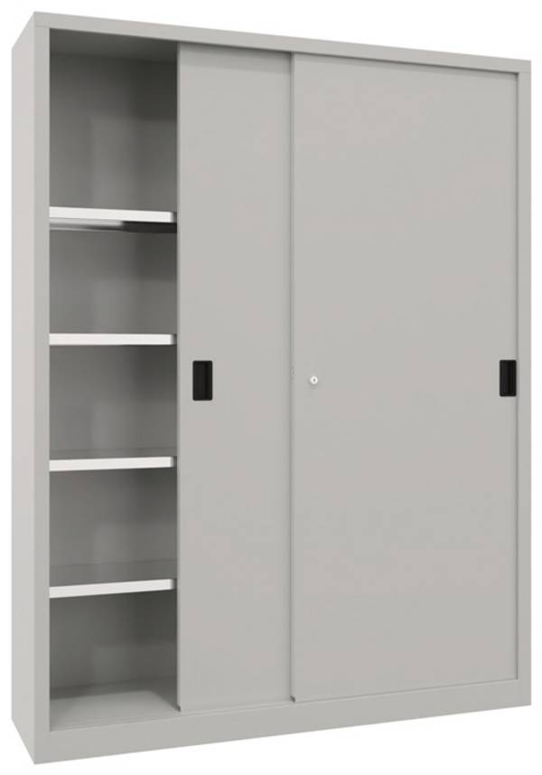 Schiebetürenschrank H1000xB2000xT400mm lichtgrau 4Fbd.m.Trennw.Vollblechtüren