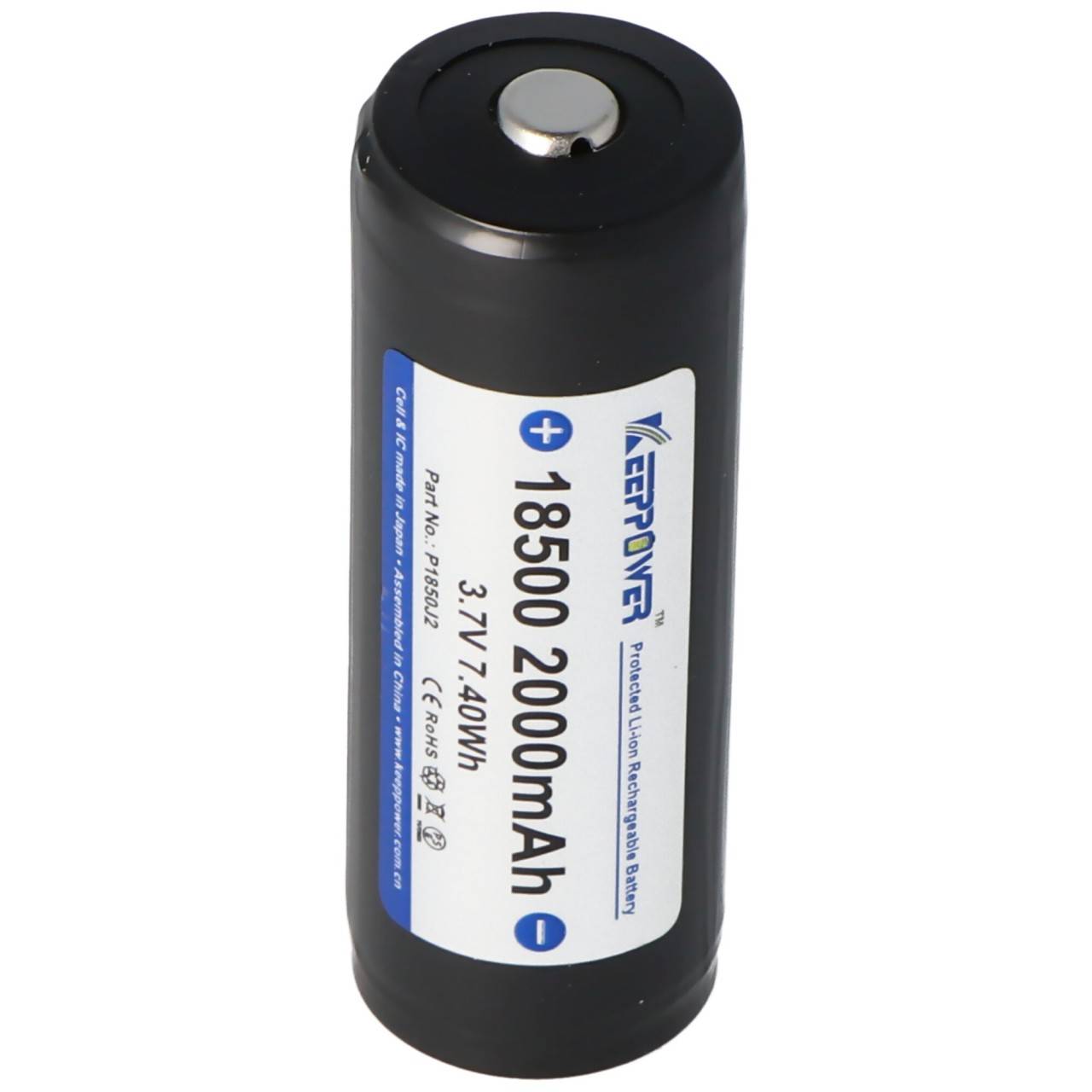 Keeppower 18500 - 2000mAh, 3,6V - 3,7V Li-Ion-Akku geschützt mit Kopf Abmessungen 53x18,5mm-0
