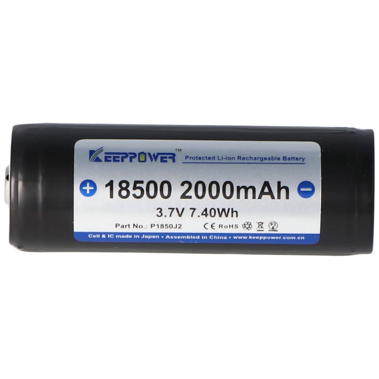Keeppower 18500 - 2000mAh, 3,6V - 3,7V Li-Ion-Akku geschützt mit Kopf Abmessungen 53x18,5mm-4