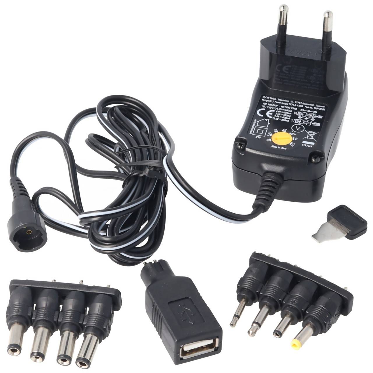 3 Volt bis 12 Volt Universal-Netzteil inklusive 1 USB- und 8 DC-Adaptern, max. 3,6 W und 0,3A-1