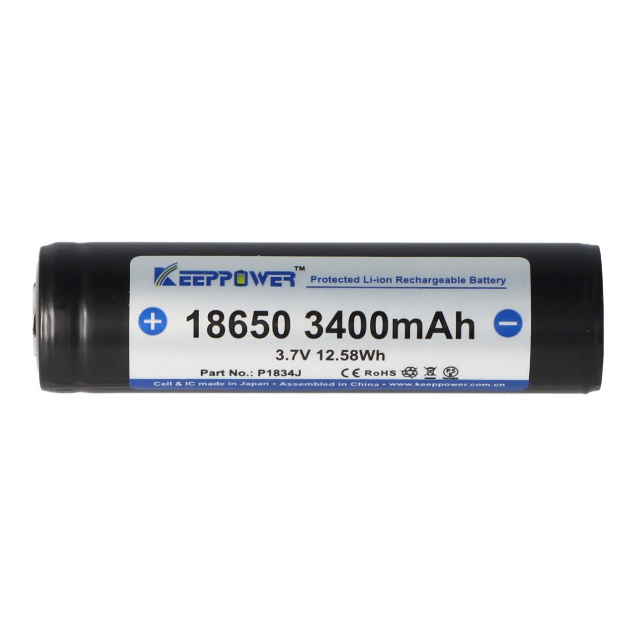 Keeppower 18650 3400mAh 3,7V Li-Ion-Akku geschützt Flat Top 67,8x18,6mm-3