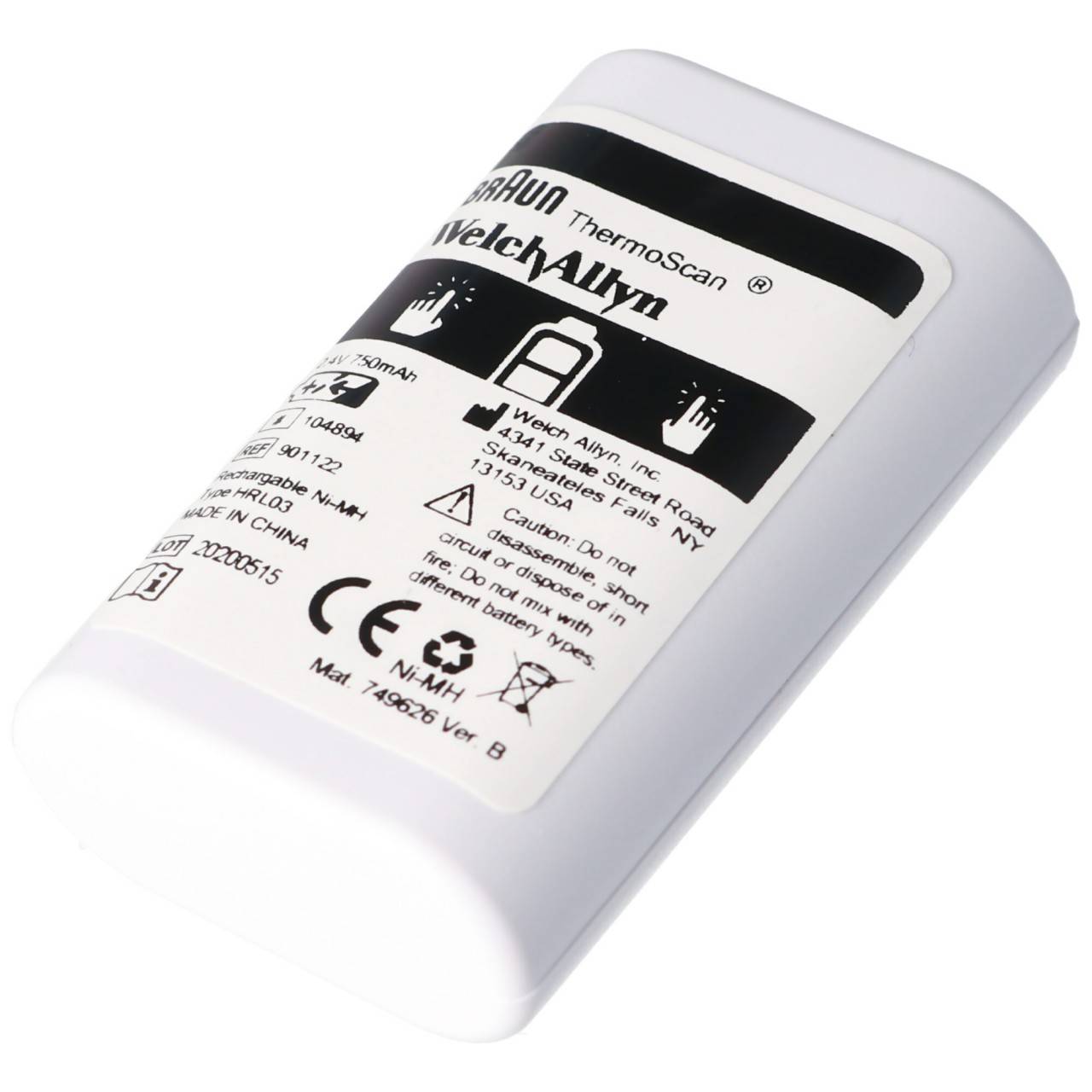 Original NiMH Akku Braun, Welch Allyn Thermoscan Pro 6000 - Typ 104894-2